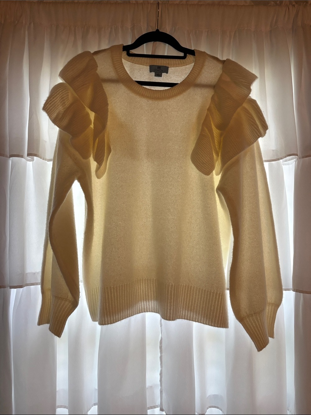 CeCe Cream Ruffle-Shoulder Crewneck Sweater